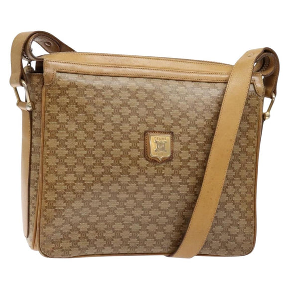 CELINE Macadam Canvas Shoulder Bag Beige Gold Auth ki5971