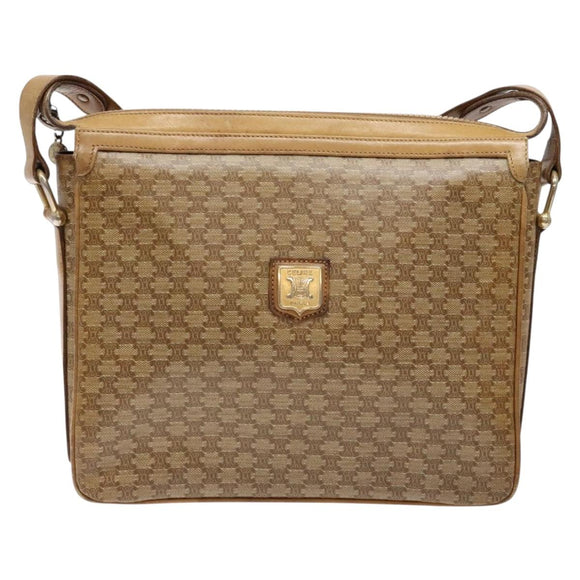 CELINE Macadam Canvas Shoulder Bag Beige Gold Auth ki5971