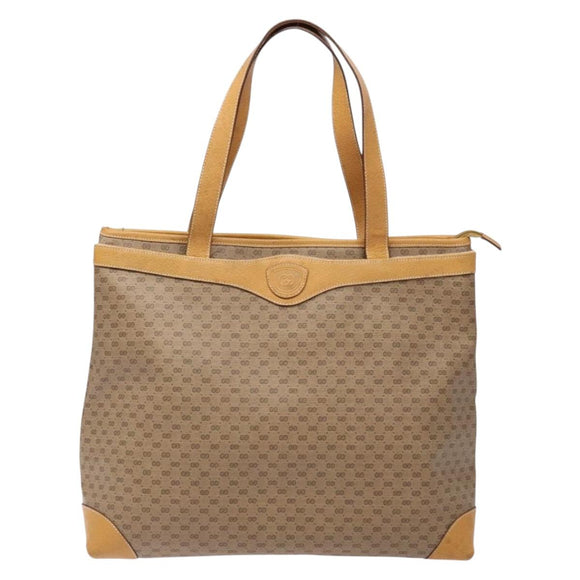 GUCCI Micro GG Supreme Tote Bag PVC Beige Gold Auth ki5973