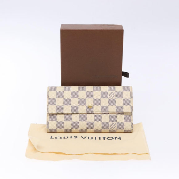 LOUIS VUITTON Damier Azur Porte Tresor International Wallet M61215 Auth ki5974