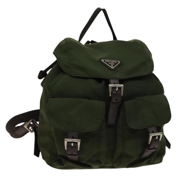 PRADA Backpack Nylon Khaki Silver Auth ki5980