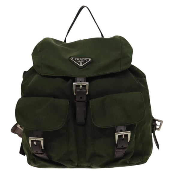 PRADA Backpack Nylon Khaki Silver Auth ki5980