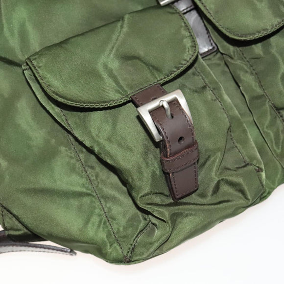 PRADA Backpack Nylon Khaki Silver Auth ki5980