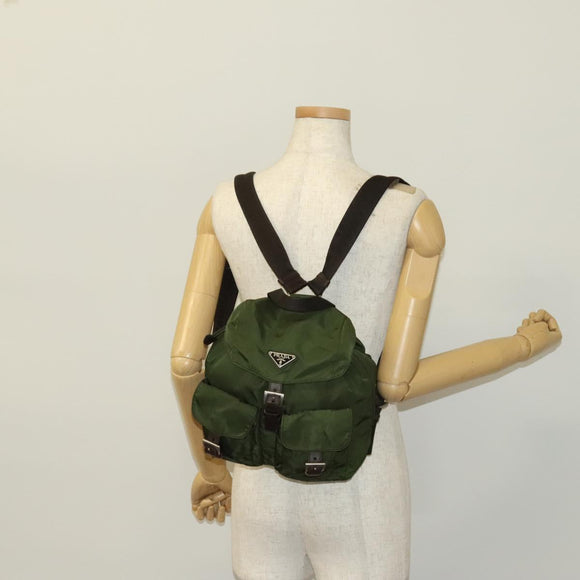 PRADA Backpack Nylon Khaki Silver Auth ki5980