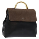 LOEWE Velazquez Hand Bag Leather Suede Brown Black gold Auth ki5987-1