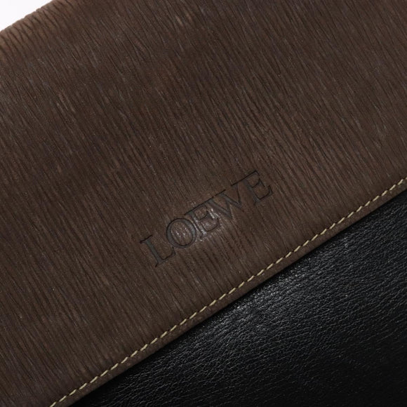 LOEWE Velazquez Hand Bag Leather Suede Brown Black gold Auth ki5987