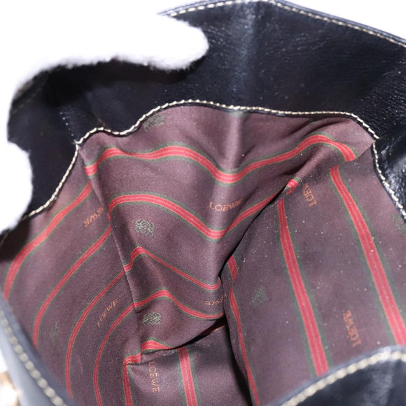 LOEWE Velazquez Hand Bag Leather Suede Brown Black gold Auth ki5987