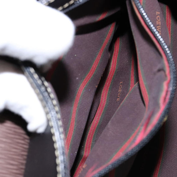 LOEWE Velazquez Hand Bag Leather Suede Brown Black gold Auth ki5987