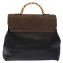 LOEWE Velazquez Hand Bag Leather Suede Brown Black gold Auth ki5987-2