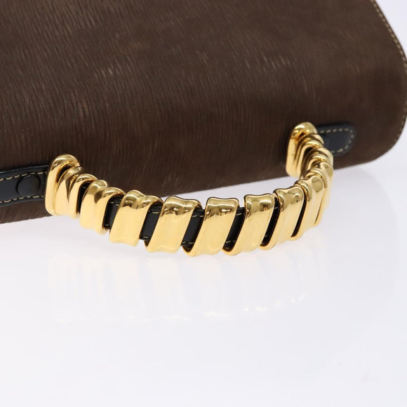 LOEWE Velazquez Hand Bag Leather Suede Brown Black gold Auth ki5987