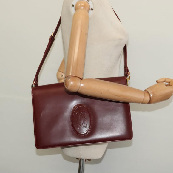 CARTIER Must Line Shoulder Bag Leather Bordeaux Gold Auth ki5993
