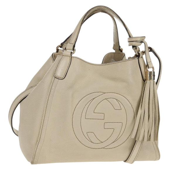 GUCCI Soho Shoulder Bag Leather 2way White Auth ki5995