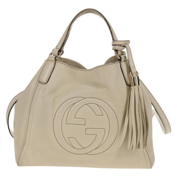 GUCCI Soho Shoulder Bag Leather 2way White Auth ki5995