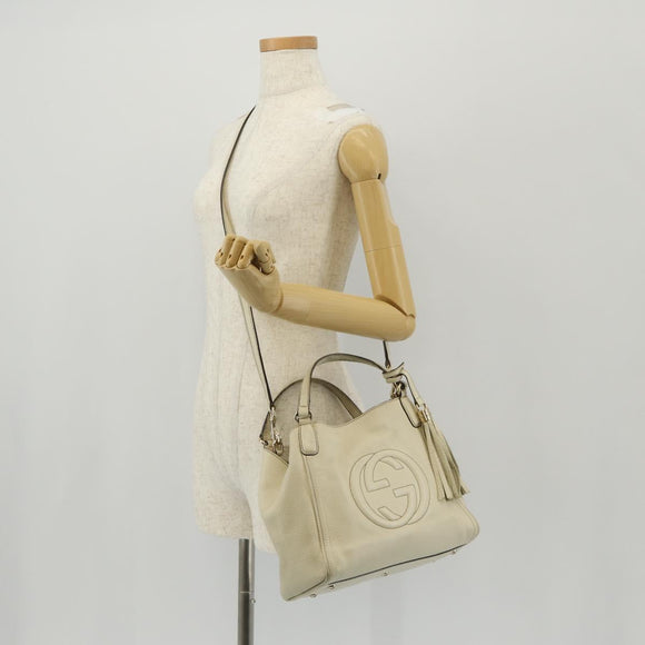 GUCCI Soho Shoulder Bag Leather 2way White Auth ki5995