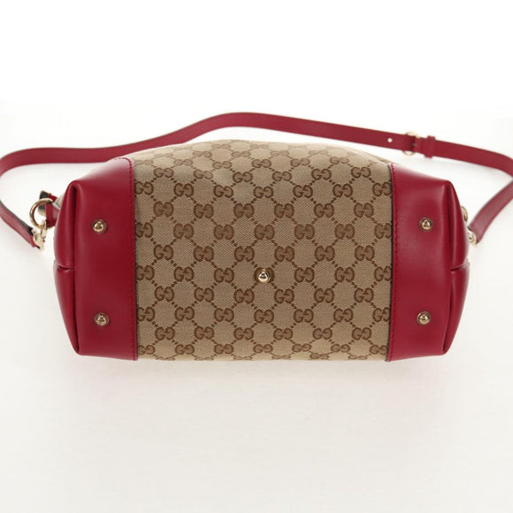 GUCCI GG Canvas Heart bit Tote Bag 2way Beige Red Auth ki5996V