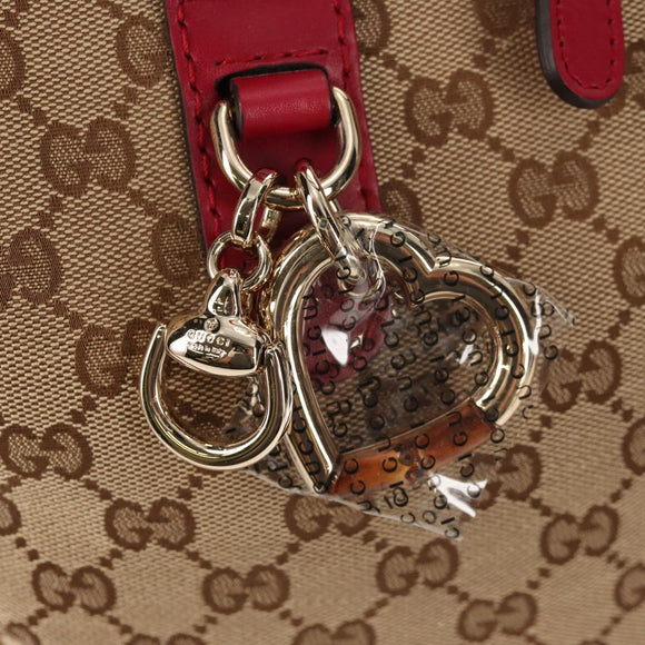 GUCCI GG Canvas Heart bit Tote Bag 2-Wege Beige Rot Auth ki5996V