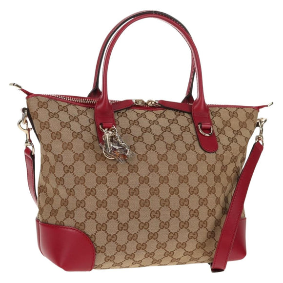 GUCCI GG Canvas Heart bit Tote Bag 2-Wege Beige Rot Auth ki5996V