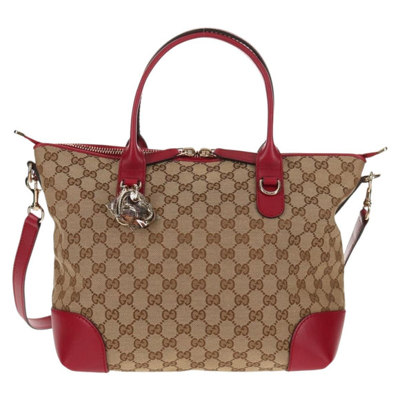 GUCCI GG Canvas Heart bit Tote Bag 2-Wege Beige Rot Auth ki5996V
