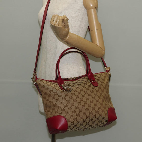 GUCCI GG Canvas Heart bit Tote Bag 2-Wege Beige Rot Auth ki5996V