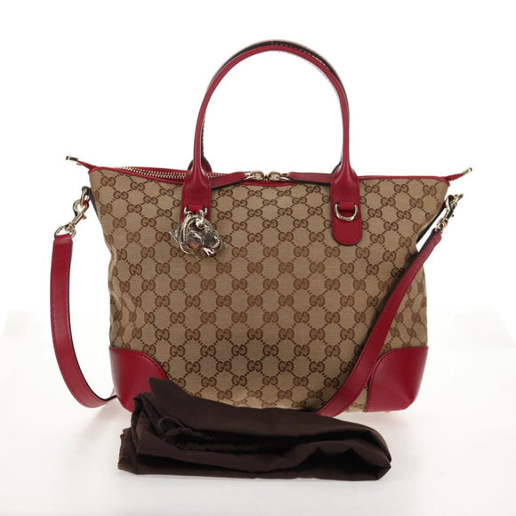 GUCCI GG Canvas Heart bit Tote Bag 2-Wege Beige Rot Auth ki5996V