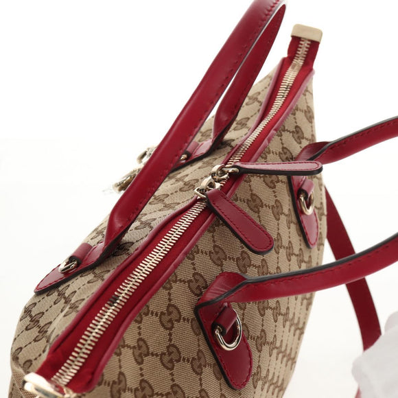 GUCCI GG Canvas Heart bit Tote Bag 2-Wege Beige Rot Auth ki5996V
