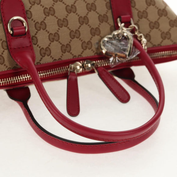 GUCCI GG Canvas Heart bit Tote Bag 2way Beige Red Auth ki5996V
