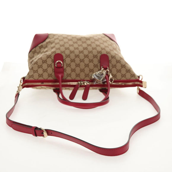 GUCCI GG Canvas Heart bit Tote Bag 2-Wege Beige Rot Auth ki5996V
