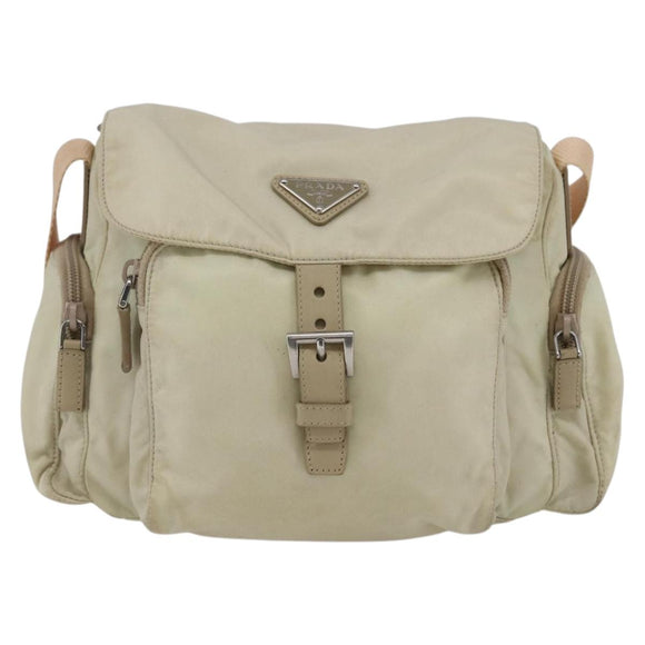 PRADA Shoulder Bag Nylon Beige Auth ki5997