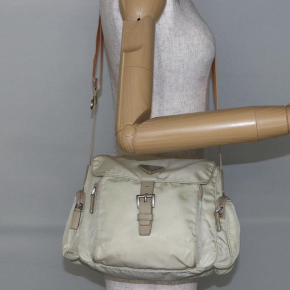 PRADA Shoulder Bag Nylon Beige Auth ki5997