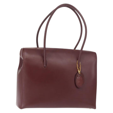 CARTIER Hand Bag Leather Bordeaux Auth ki6008