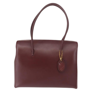 CARTIER Hand Bag Leather Bordeaux Auth ki6008 - 0