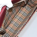 BURBERRY Nova Check Hand Bag Canvas Leather Bordeaux Beige Auth ki6009-11