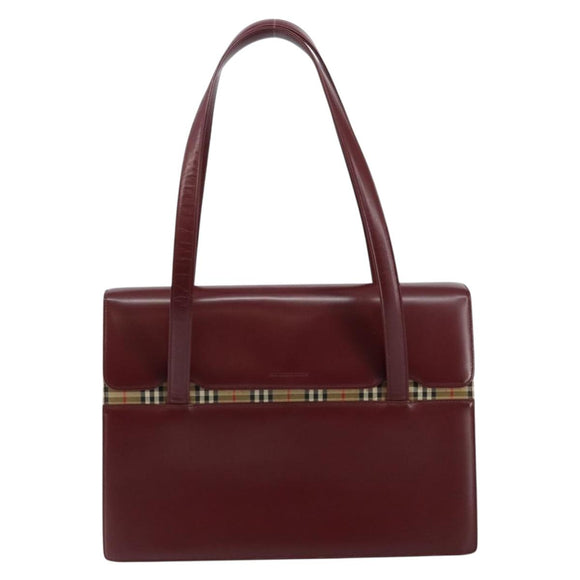 BURBERRY Nova Check Hand Bag Canvas Leather Bordeaux Beige Auth ki6009