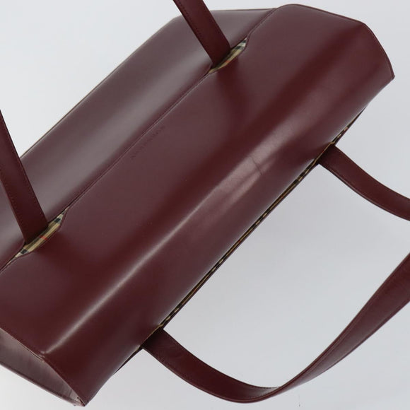 BURBERRY Nova Check Hand Bag Canvas Leather Bordeaux Beige Auth ki6009