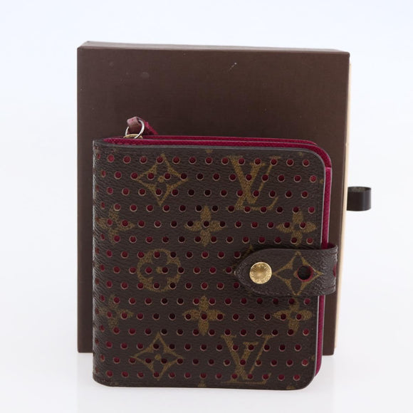 LOUIS VUITTON Monogram Perfo Compact zip Wallet Fuchsia M95188 LV Auth ki6022