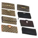 GUCCI GG Canvas Long Wallet Leather 8 Set Beige Black Auth ki6025-1
