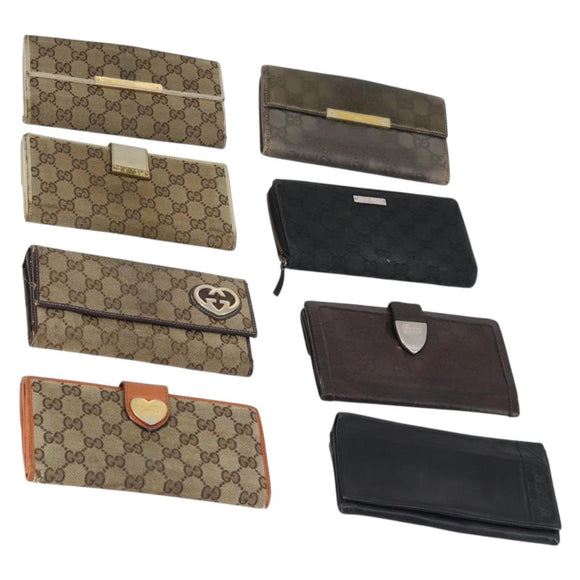 GUCCI GG Canvas Long Wallet Leather 8 Set Beige Black Auth ki6025