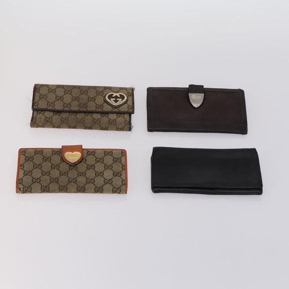 GUCCI GG Canvas Long Wallet Leather 8 Set Beige Black Auth ki6025