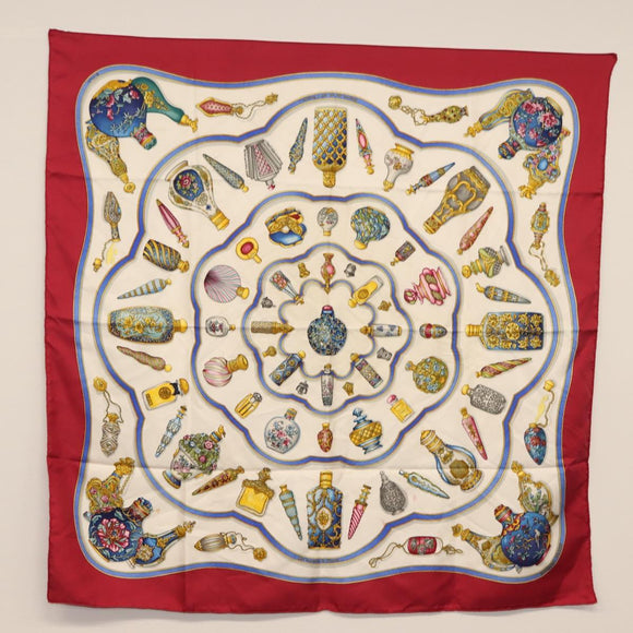 HERMES Carre 90 Scarf Silk 4 Set Red Blue Auth ki6029