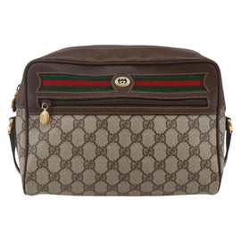 GUCCI GG Supreme Web Sherry Line Shoulder Bag PVC Leather Beige Red Auth ki6037 - 0