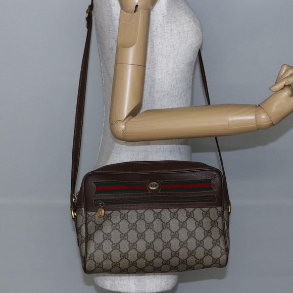 GUCCI GG Supreme Web Sherry Line Shoulder Bag PVC Leather Beige Red Auth ki6037