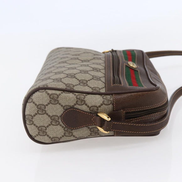 GUCCI GG Supreme Web Sherry Line Shoulder Bag PVC Leather Beige Red Auth ki6037