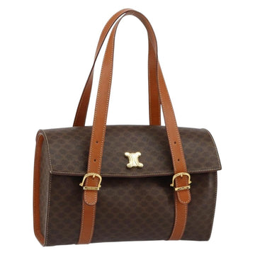 CELINE Macadam Canvas Hand Bag PVC Leather Brown Auth ki6046