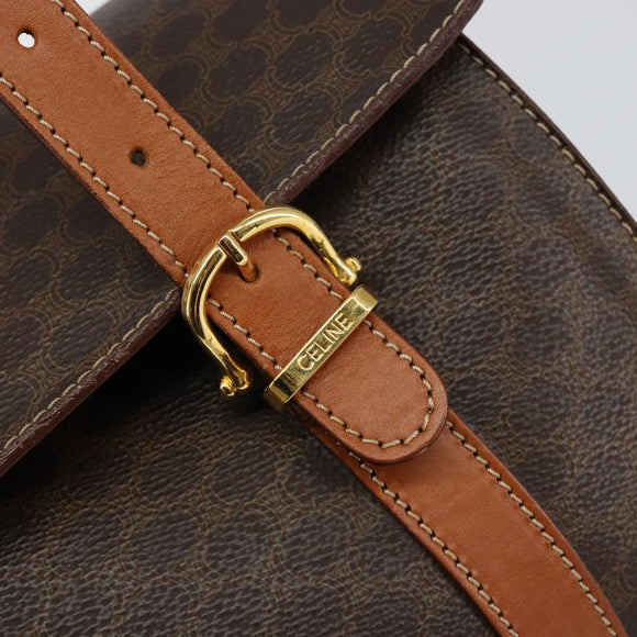 CELINE Macadam Canvas Handtas PVC Leer Bruin Auth ki6046