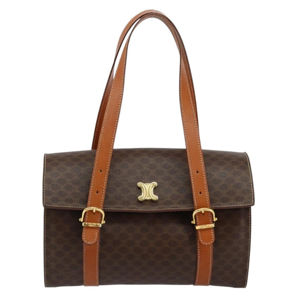 CELINE Macadam Canvas Hand Bag PVC Leather Brown Auth ki6046