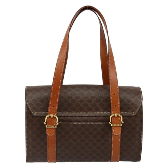 CELINE Macadam Canvas Hand Bag PVC Leather Brown Auth ki6046