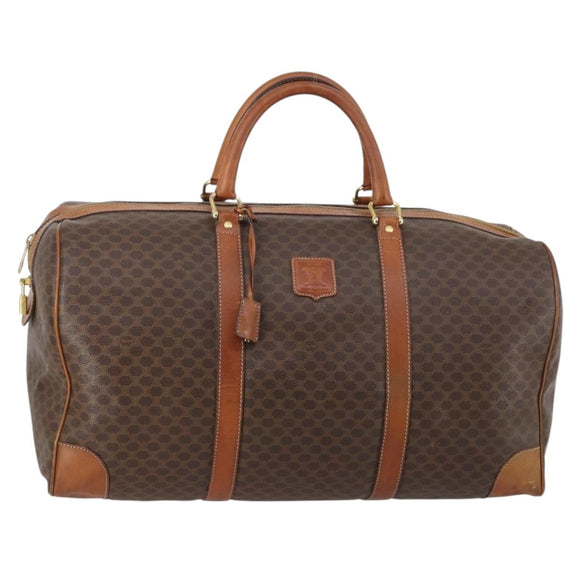 CELINE Macadam Canvas Boston Bag PVC Leather Brown Auth ki6048