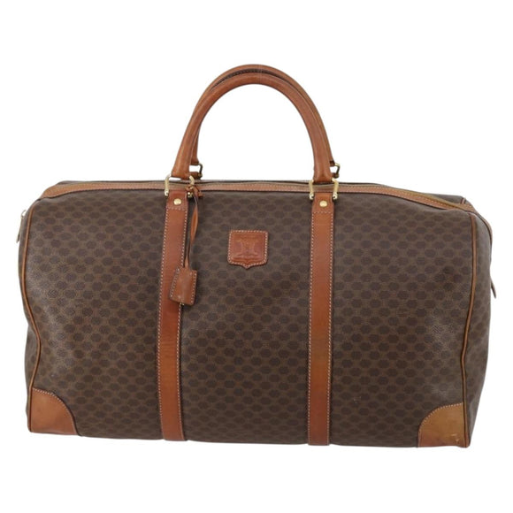 CELINE Macadam Canvas Boston Bag PVC Leather Brown Auth ki6048