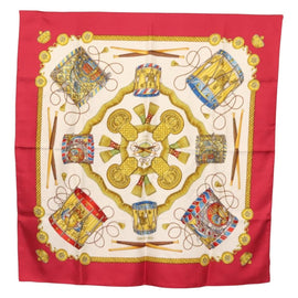 HERMES Carre 90 Scarf LES TAMBOURS Silk Red Auth ki6050