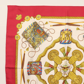 HERMES Carre 90 Scarf LES TAMBOURS Silk Red Auth ki6050 - 0